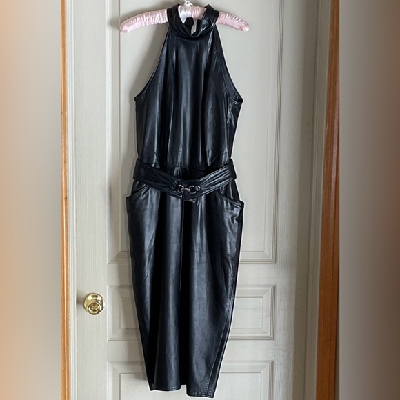 Vakko Dresses & Skirts - Black Leather Halter Dress